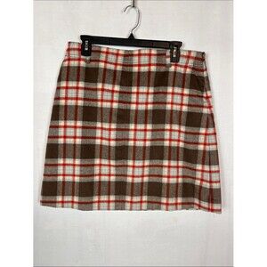 Eddie Bauer Wool Cashmere Mohair Blend Brown and Red Plaid Mini Skirt